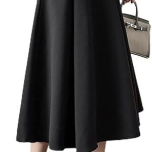 Wool Midi Skirts for Women High Waisted A Line Pleated Belted Fall Winter Skirts