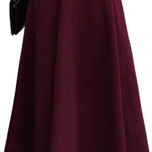 Women Stretchy High Waist Woolen Flared A Line Swing Maxi Long Skirt
