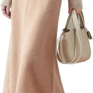 Mid Length Skirt Women Fall Winter 100% Merino Wool Knit Long Skirt Ribbed Elastic Solid Casual Warm Skirt