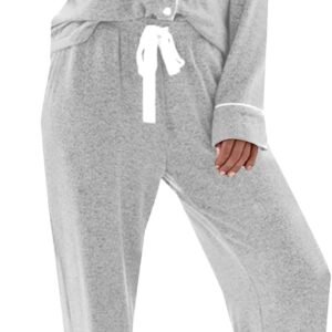 Womens Long Sleeve Pajamas Set Soft Sleepwear Button Down Shirt and Long Pants Pj Lounge Sets S-XXL with Pockets