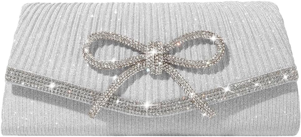 Bow Evening Bag Sparkly Clutch Purses for Women Wedding Glitter Rhinestone Party Prom Purse Dressy Clutch Bags