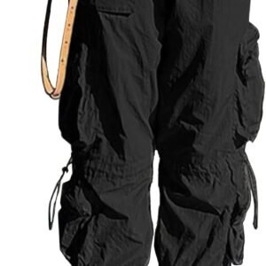 Baggy Parachute Pants for Women& Girls Drawstring Elastic Low Waist Ruched  Pants Multiple Pockets Jogger