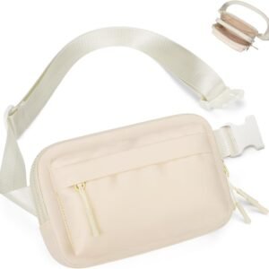 Fanny Packs for Women Men,Belt Bag with 4 Zipper Pockets,Waterproof Crossbody Bag,Fashion Waist Packs with Adjustable Long Strap for Workout/Running/Yoga/Shopping/Hiking,Beige
