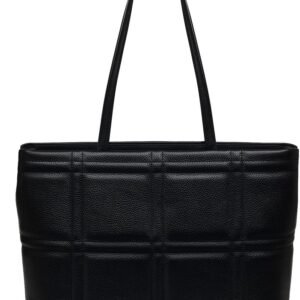 Women’s Medium Leather Ziptop Tote Bag, Black
