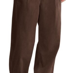 Mens Casual Corduroy Pants Elastic Waist Straight Leg Slacks Drawstring Loose Fit Trousers
