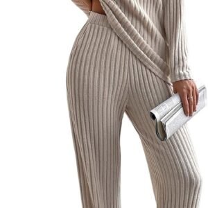 Women's Pajama Sets Long Sleeve Short Sleeve 2 Piece Lounge Sets Ribbed Knit Sweater Sleepwear