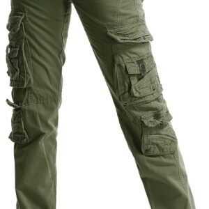 Women's Cotton Casual  Work Pants High Waisted Travel Hiking Baggy  with Multi Pockets