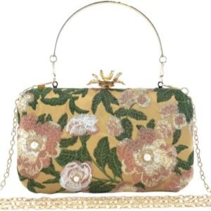 Vintage Embroidered Clutch Purse Floral Handbag Pearl Evening Chain Shoulder Bag Small Clutch Purses for Women Wedding Guest