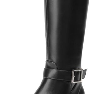 Women's Knee High Riding Boots Comfortable Low Chunky Heel Side Zipper Round Toe Casual Classic Ranching