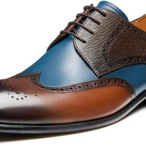 Men's Dress Shoes Two Tone Wingtip Genuine Cowhide Leather Oxford Shoes with Brogue Formal Business Wedding Derby Shoes
