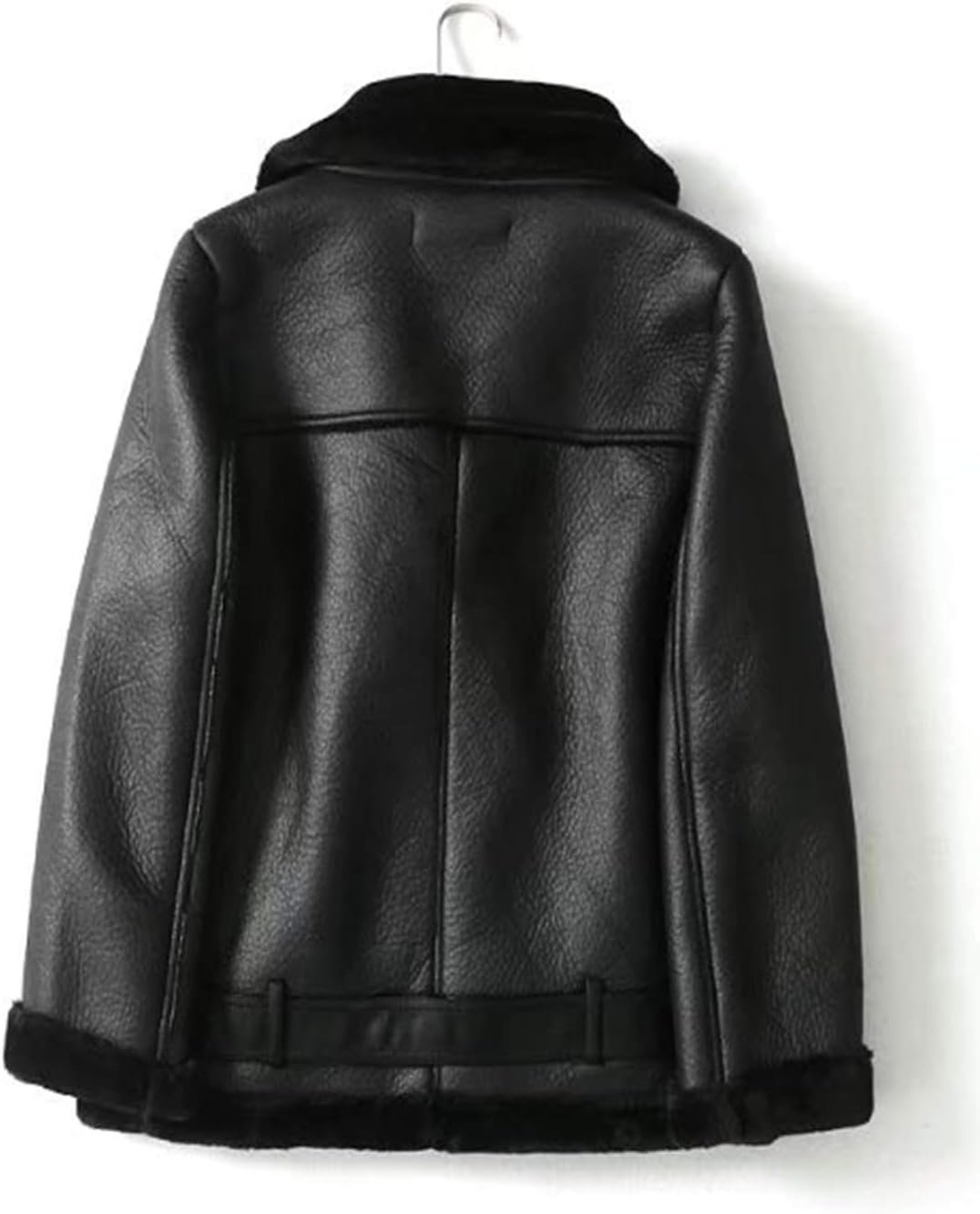 Women Faux Shearing Moto Jacket Thick Lined Parka Winter Shearling Coat Leather Jacket - Image 2