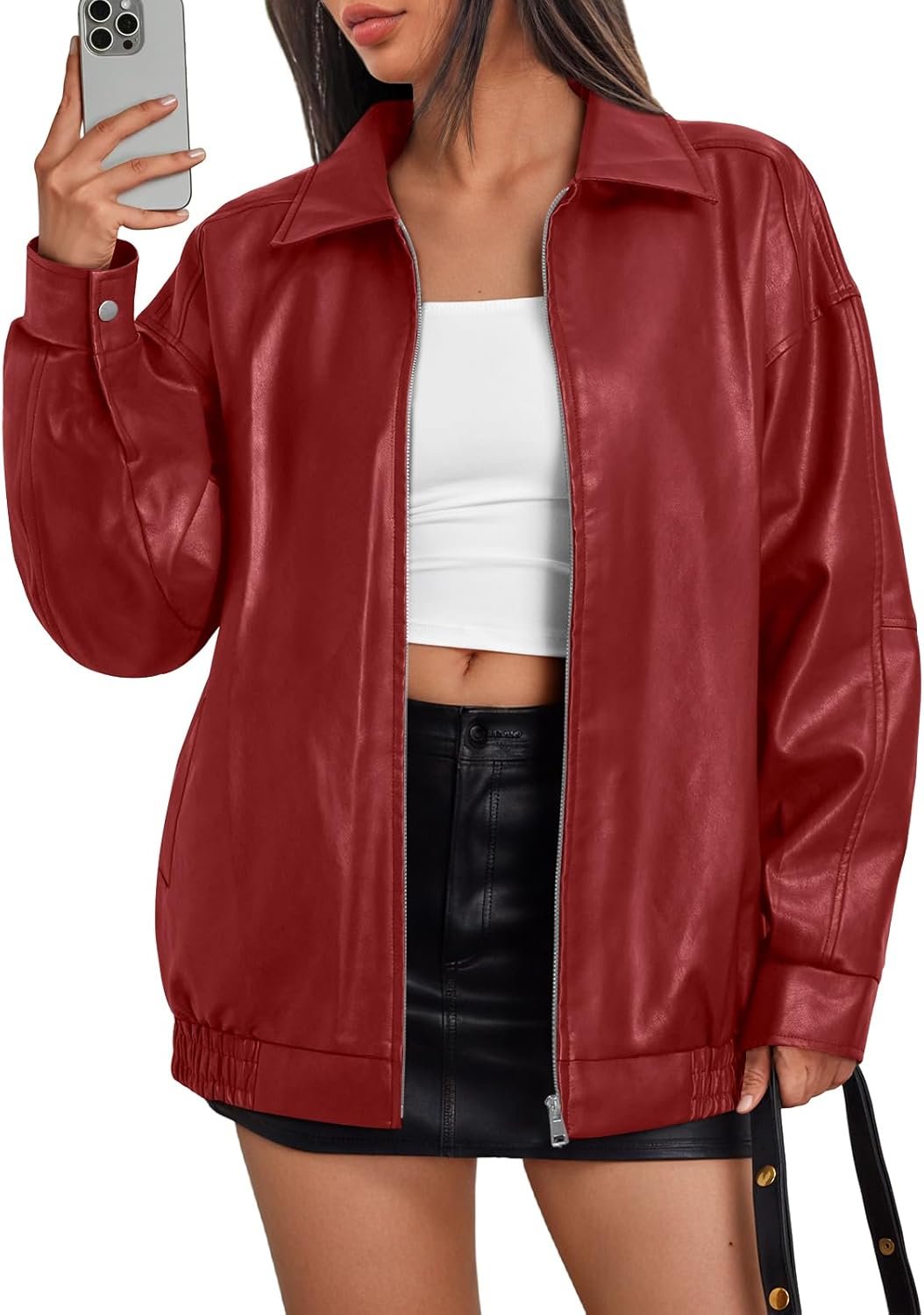 Women Leather Jackets d Faux Motorcycle Plus Size Moto Biker Coat Fall Outfits Fashion Clothes