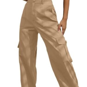 Women's High Waisted  Pants Travel  Streetwear Baggy Stretchy Pants with 6 Pockets Drawstring Ankle Cuffs