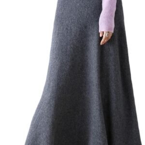 Long Skirt Women Fall Winter 100% Merino Wool Knitted Skirt Ribbed Elastic Solid Warm Sweater Skirts