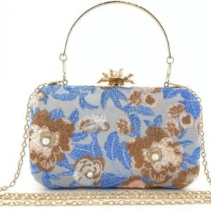 Vintage Embroidered Clutch Purse Floral Handbag Pearl Evening Chain Shoulder Bag Small Clutch Purses for Women Wedding Guest