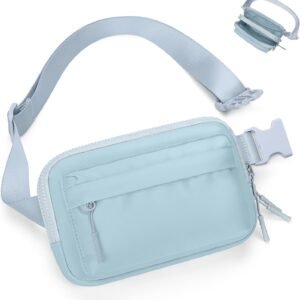 Fanny Packs for Women Men,Belt Bag with 4 Zipper Pockets,Waterproof Crossbody Bag,Fashion Waist Packs with Adjustable Long Strap for Workout/Running/Yoga/Shopping/Hiking,Blue Grey