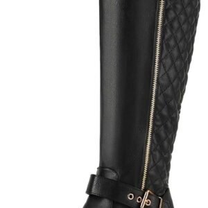 Women's Knee-High Boots Comfortable Chunky Block Heel Round Toe Side Zipper Riding Fashion Buckles Biker Motorcycle Boots