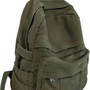 Military Green Canvas Backpack for Women & Men Retro Aesthetic Rucksack Basic Backpack for High / Students Travel Laptop Bag