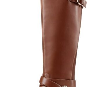 Women's Knee High Boots Round Toe Low Block Heel Faux Leather Riding Long Boots with Side Zipper