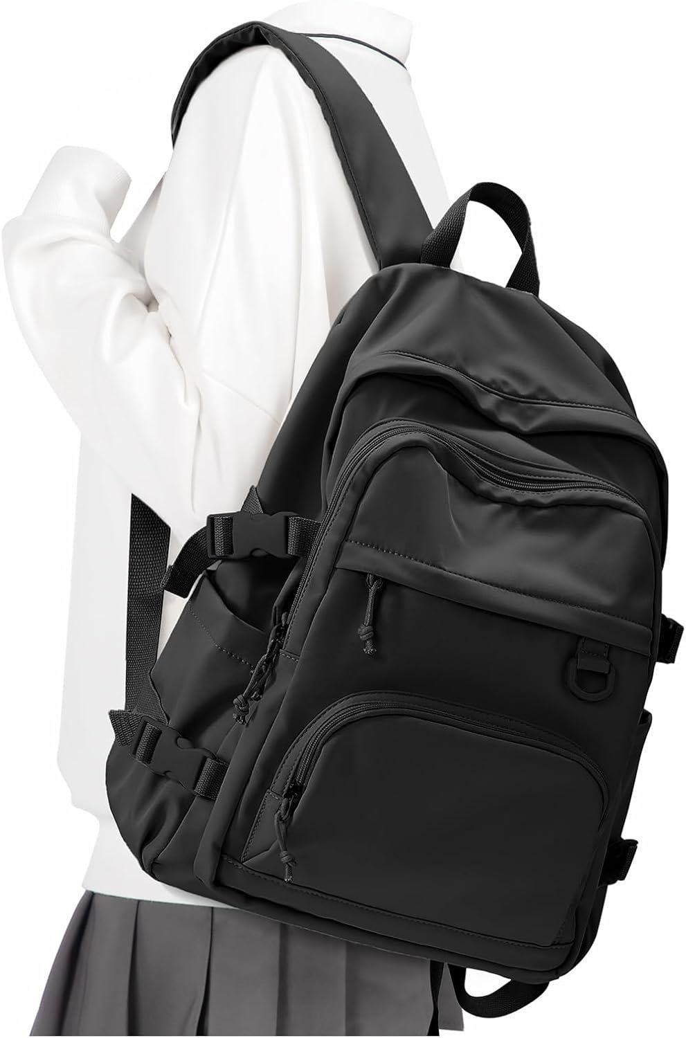 Lightweight Black Backpack for Women Men Cute Bag for Teens Boys High Backpack for Students Waterproof Casual Daypack Backpack