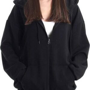 Oversized Women's Casual Full-Zip Hoodie Lightweight Long Sleeve Sweatshirt Casual Jacket with Pocket
