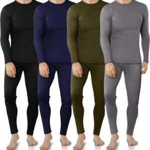 4 Set Thermal Underwear for Men Fleece Lined Long Johns for Men Thermal Top and Bottom Set Long Underwear for Winter