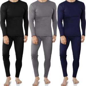 3 Set Thermal Underwear for Men Fleece Lined Long Johns Mens Thermals Top and Bottom Set Base Layer for Cold Weather