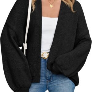 Womens Open Front Cardigans Long Lantern Sleeve Oversized Chunky Knit Casual Fall Sweater Coat