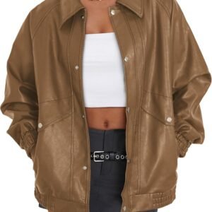 Leather Jacket Women Fall Outfits  d Motorcycle  Clothes Faux Leather Pocket Winter Coats Zip Up