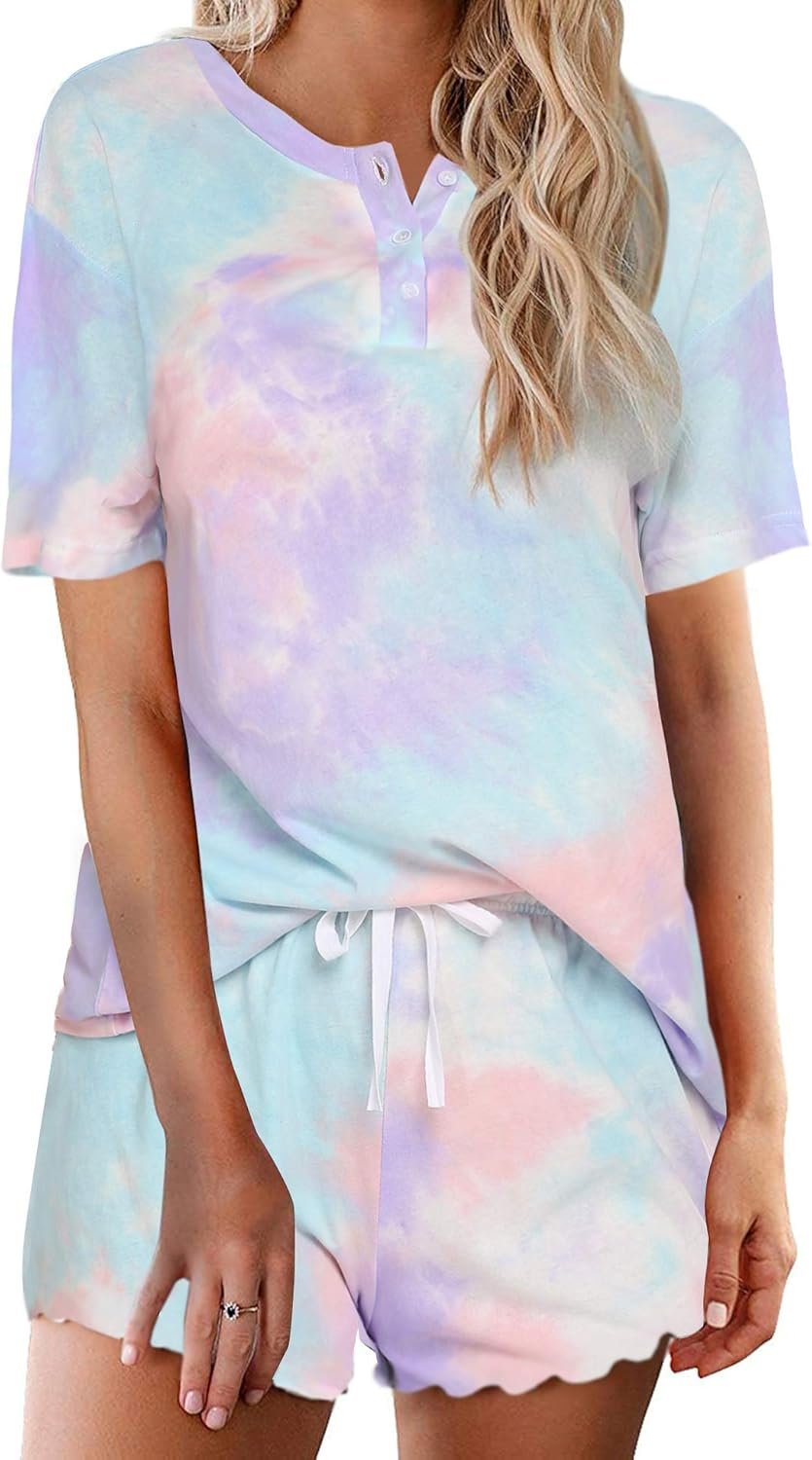 Tie Dye Pajamas Set Womens Loungewear Sleepwear 2 Piece PJ Sets