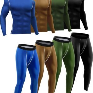 4 Sets Men's Thermal Underwear Set Winter Fleece Lined Thermal Top and Bottom Set Long Base Layer for Cold Weather
