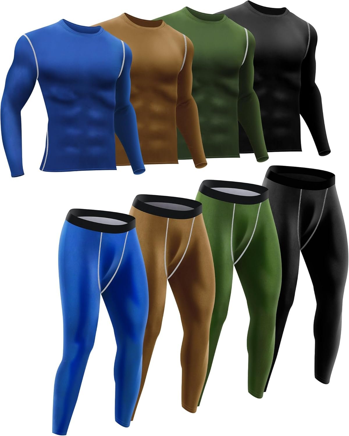 4 Sets Men's Thermal Underwear Set Winter Fleece Lined Thermal Top and Bottom Set Long Base Layer for Cold Weather