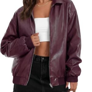 Women d Faux Leather Jacket Fall Winter Zip Up Motorcycle Coats Fashion Outfits Clothes