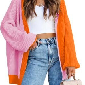 Fall Long Cardigans for Women Batwing Sleeve Open Front Ribbed Knit Oversized Cardigan Sweaters with Pockets