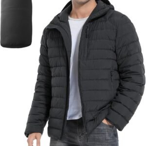 Men's Lightweight Packable Down Jacket Water-Resistant Winter Puffer Jackets with Hood