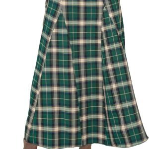 Women Flannel Plaid Long Skirts High Waist A Line Flared Pleated Maxi Skirt Dress Casual Vintage Office with Pockets