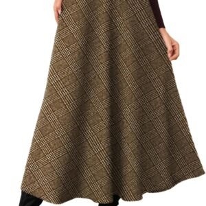 Pink Queen Plaid Skirts for Women  Flared Vintage High Waist A Line Midi Tartan Skirts with Pockets