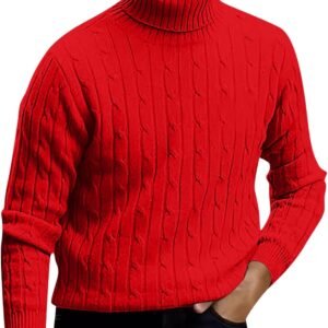 Generic Mens Cable Knit Turtleneck Sweater Casual Soft Pullover Sweaters Twisted Knitted Slim Fit Long Sleeve Winter Jumper