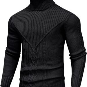 Men's Turtleneck Sweater Cable Knitted Pullover Sweater
