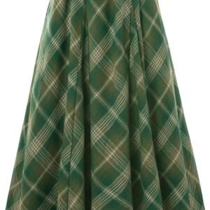 Long Plaid Skirts for Women High Waist A Line Pleated Fall Maxi Skirts