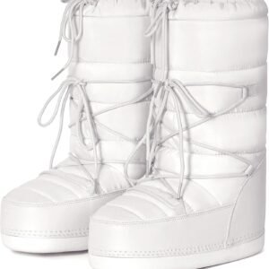 Womens Winter Snow Boots Mid Calf Anti-Slip Boots with Warm Lining Lace-up Outdoor Shoes