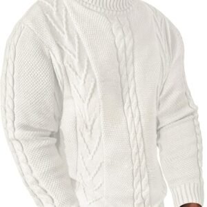 Men's Turtneck Pullover Sweaters Cable Knit Casual Pullover Sweater