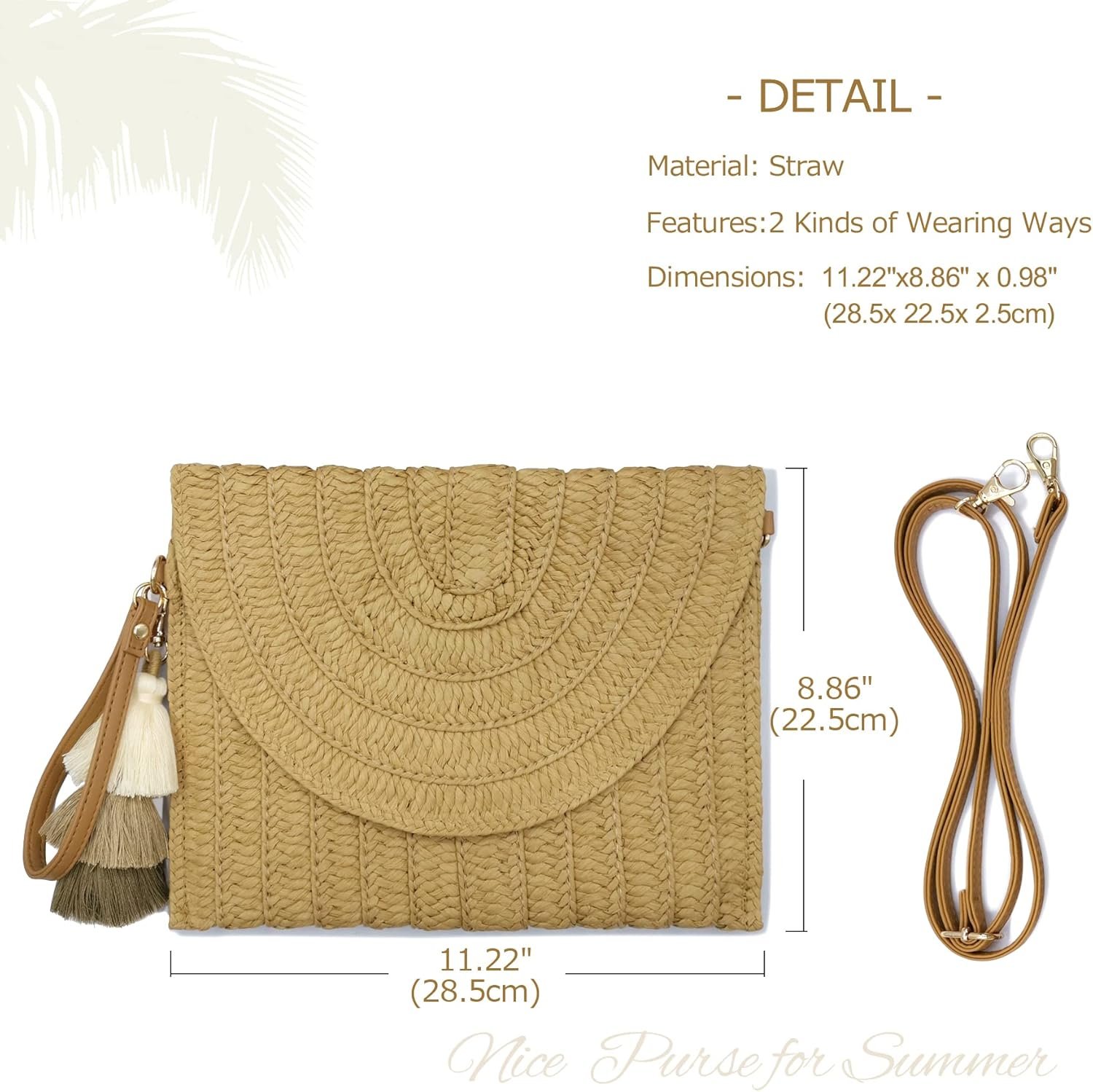Straw Clutch Purse Women Crossbody Bag Summer Beach Shoulder Bags Envelope Wallet Handbags - Image 2