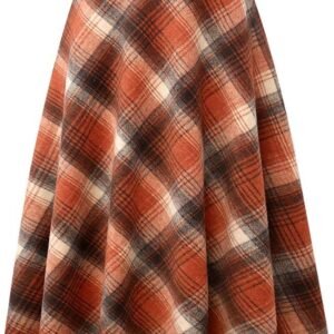 Long Plaid Wool Skirt for Women Winter Fall Warm High Elastic Waist A line Flared Pleated Wool Tartan Skirts