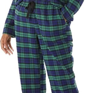 Women's Flannel Long-Sleeve Button Front Shirt and Pant Pajama Set