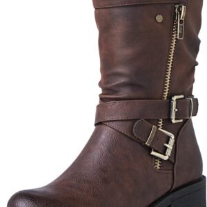 Women's Fall Fashion Biker Boots Mid Calf Boots For Women Low Heel