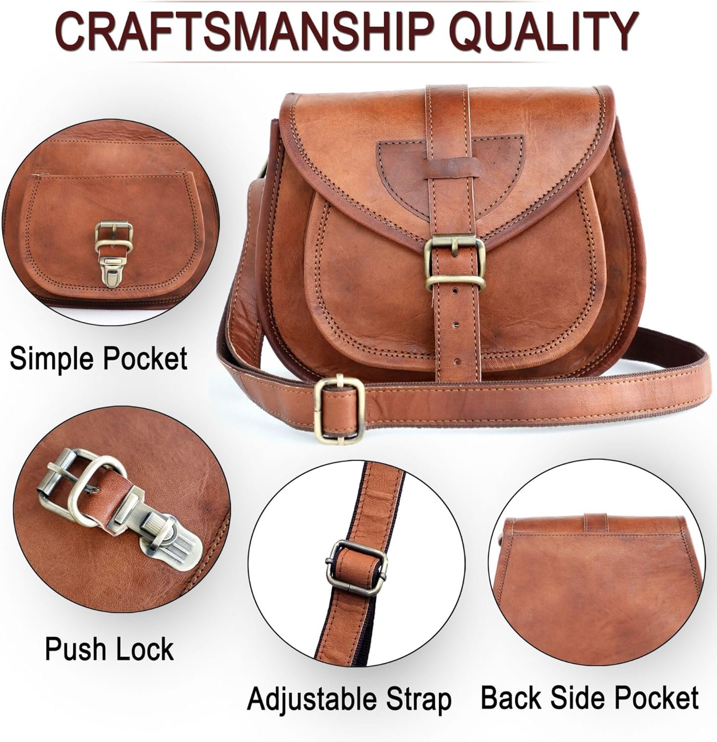Vintage Brown Leather Satchel for Women - Genuine Leather Crossbody Saddlebag Handbag - Distressed Womens Brown Leather Crossbody Bags, 9-inch - Image 2