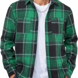 Men's Flannel Shirts Long Sleeve Casual Cotton Plaid Button Down Shirt Jacket with Pockets