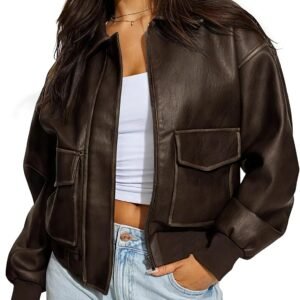 Women Faux Leather Jacket Trendy  d Zip Up Motorcycle Bomber Jacket Coats Fall Winter Outerwear