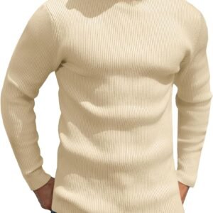 Men's Knit Casual Turtleneck Sweater Ribbed Slim Fit Long Sleeve Turtle Neck Knitted Pullover Sweater